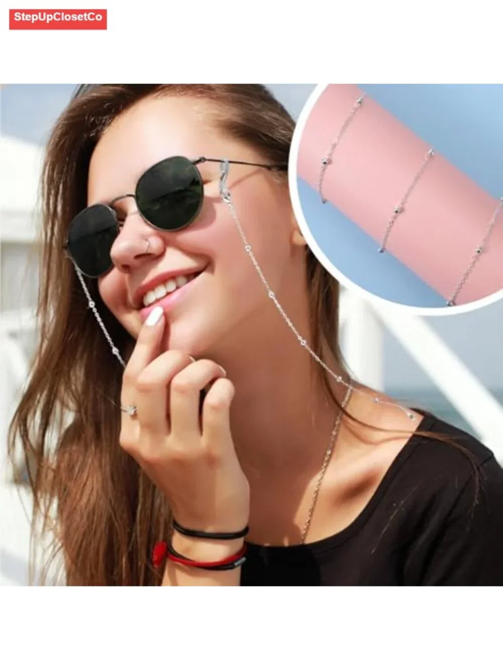 4 Pcs Metal & Acrylic Eyeglass Chains, Adjustable Vintage Glasses Strap Lanyard